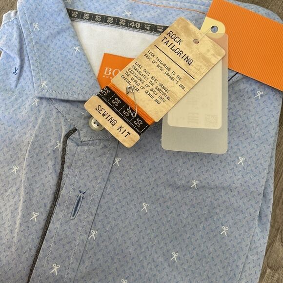 Boss Orange Cattitude Solid Cotton Shirt-BLUE-Medium - Picture 2 of 4